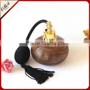 High Style Handmade Brown Stripe Ellipse Glass Perfume Bottle With Gasbag Sprayer Pump