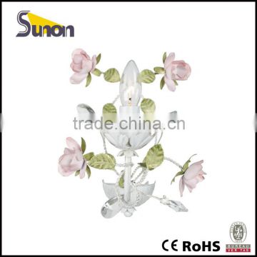 Single light wrought iron flower wall lamp crystal decorative bedroom wall lamp