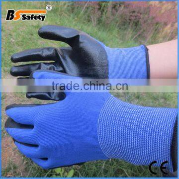 BSSAFETY Palm nitrile coated working gloves with blue polyester liner