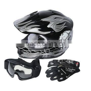 Youth Black/Silver Skull Bike Motocross Helmet Goggles+gloves+Interphone S M L