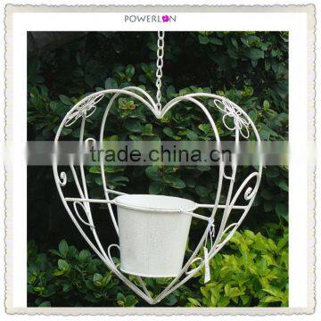 Heart Shape Antique White Matal Hanging Flower Pots photo-2