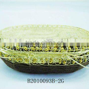 Golden Metal Wire and Paper Rope Rectangle Fruit Storage Basketry