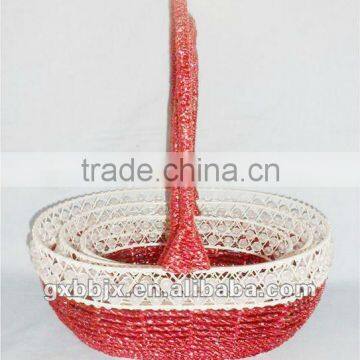 Set of Three Oval Iron Silver string fruit basket for christmas decoration