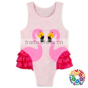 Black White Swan Baby Girl Swimming Suits One Piece Romper Ruffle Girls Swimwear photo-2