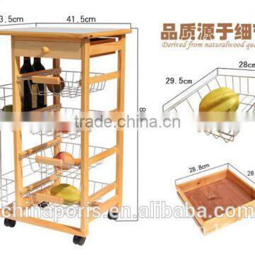 USA /EU FASHIONAL Wooden Kitchen Trolley With FOUR Metal Wire Brackets/ceramic Tile on Top With Drawer
