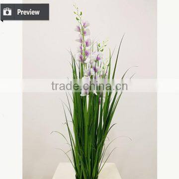 2017 Wholesale Nearly Nature Artificial Grass Synthetic Onion Grass With Orchid in Pot Fake Grass for Indoor Decoration photo-2