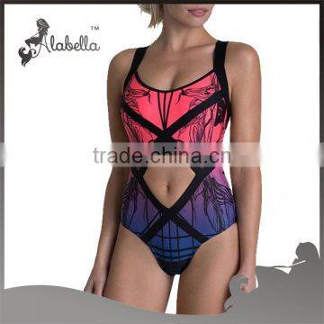 Sublimation swim suit also features a keyhole cut-out design at front