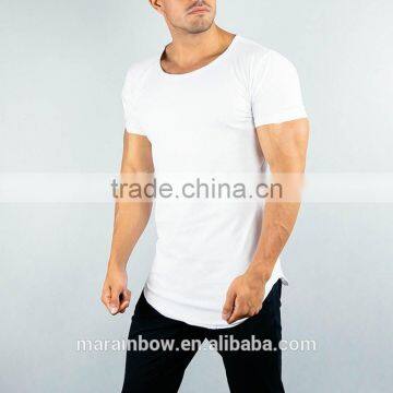 Lifestyle Streetwear Shirts White 95% Cotton 5% Spandex Longline Curved Hem T Shirt Short Sleeve Scoop Neck T Shirt Gym Wear photo-3