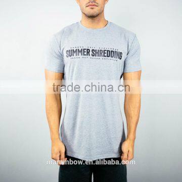 Gray 94% Cotton 6% Elastane Mens Fitted Gym T Shirt 3D Silicone Rubber Printing Short Sleeve Performance Shirt Gym Wear