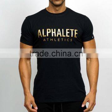 Black Custom Printed Mens Tapered Gym T Shirt Olive Fitted Short Sleeve T Shirt OEM Fitness T Shirt Gym Wear Wholesale