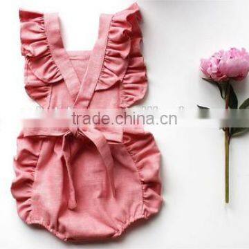 Toddler Girl Cotton Flutter Sleeves Romper Mustard Yellow Baby One Piece Clothes photo-6