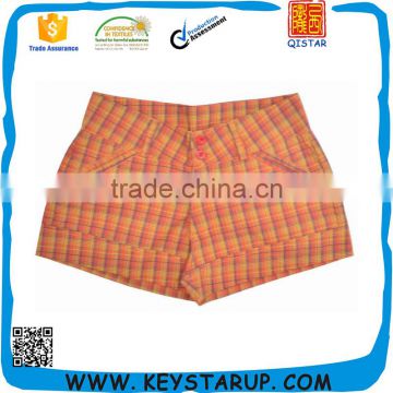 Women Very Short Orange Plaid Chino Shorts