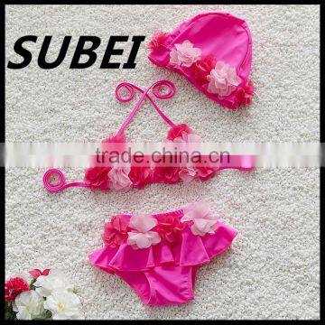 2016 new Korean children swimwear girls swimwear bikini swimsuit baby baby with a waterproof cap