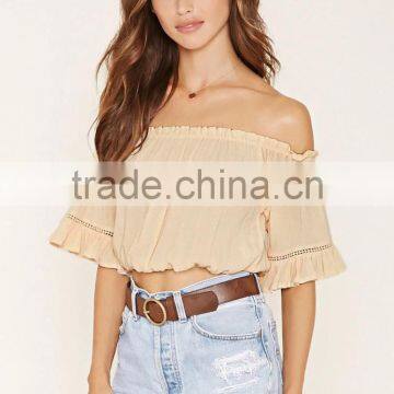 2016 Hot Sale Plain Dyed Cotton Summer Fashion off Shoulder Long Sleeve Lady Pants and Blouse photo-4