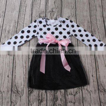 2016 kids wholesale clothing unique dress black dot print baby girls party wear lace dress