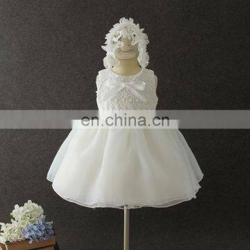 White Flower Baby Girl Dress Sleeveless Tulle Dress With Bow Wedding Christening Wear