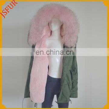 Factory Wholesale Pink Color Fur Winter Coat Green Parka For Women