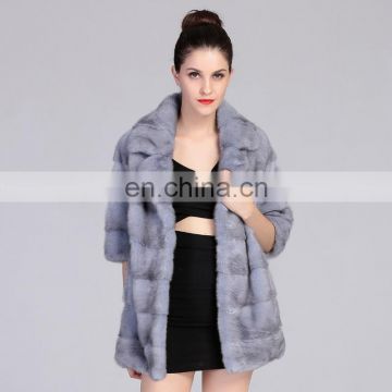 100% real hand made natural women grey mink fur coat