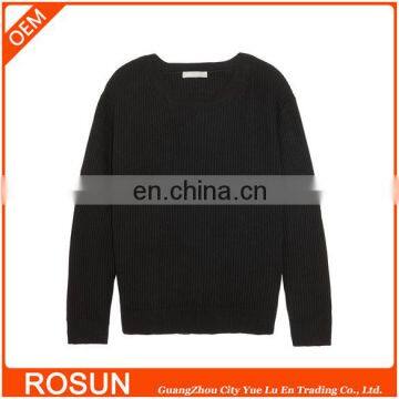 Ladies Black Tie-back ribbed cashmere blend sweater