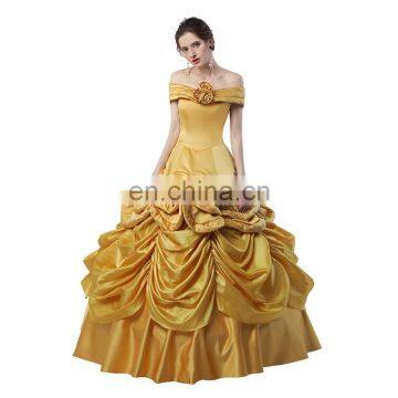 Latest Popular Off-The-Shoulder Ball Gown Hand Make Flower Satin Beading Sequins Tiered Floor Length Zipper Women Prom Dress