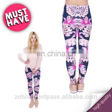 Pink Vegetation Jogging Cheap Custom Fit Fabric Fancy Print Sale Casual High Quality Polyester Stylish Women Leggings