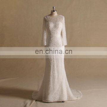 Brilliant Bling Beads Mermaid Long Sleeve Wedding Dress U Back