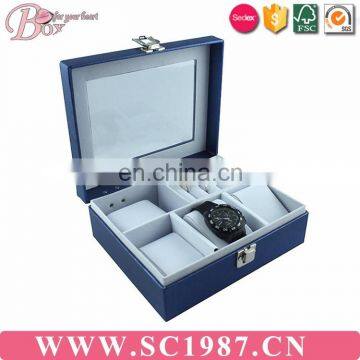 BLue square small easy to carry jewelry box lock box with miror