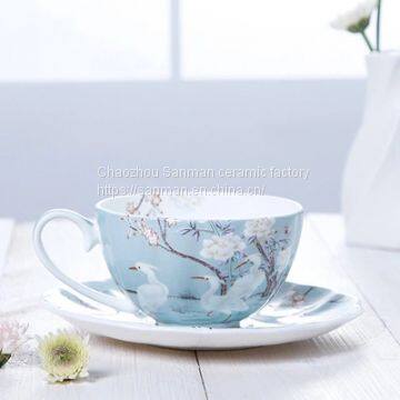 Chaozhou manufacturer top quality ceramics latest color design coffee cup with saucer for sale
