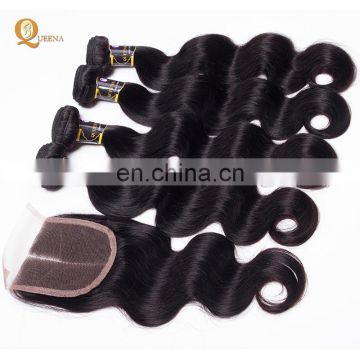 Queena Hair Brazilian Virgin Hair 8A Grade Remy Virgin Human Hair Brazilian Virgin Body Wave Bundles With Closure