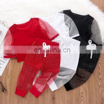 Boutique summer Girls casual clothing set chinldren's tulle patchwork long pants clothing set