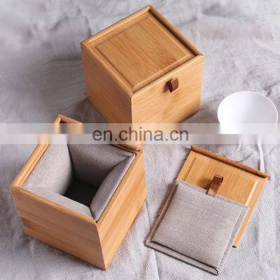 customized logo small hollow wooden box natural wood storage gift bamboo tea box