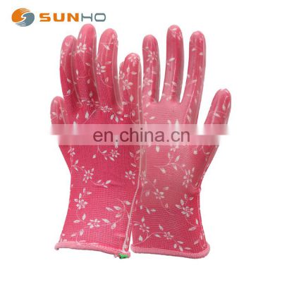 Nitrile Garden gloves for work 13 gauge floral Iiner with Nitrile touch coated on palm and fingers safety gloves Colored gloves