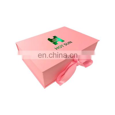 Luxury Flat Pack Folding Cardboard Paper Pink Box Ribbon Closures Book Shaped Foldable Packaging Gift Boxes With Magnetic Lid