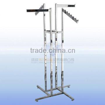 Folding chrome removable garment display rack with 4 rails