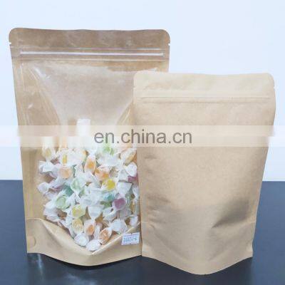 Free Sample Custom Printed Airtight Food Top Zip Kraft Paper Pouches With Clear Window Snack Nuts Packaging Bag With Zipper