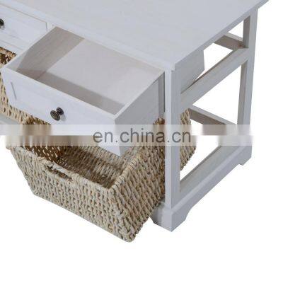 Wooden Shoe Storage Wicker Basket Bench Seat Hallway Organizer photo-5