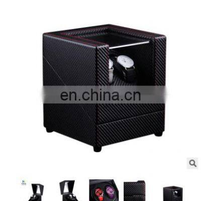 Black Carbon Fiber PU Leather 2 Slot Automatic Mechanical Electronic Shaker Watch Winding Shaker Motor Box photo-4