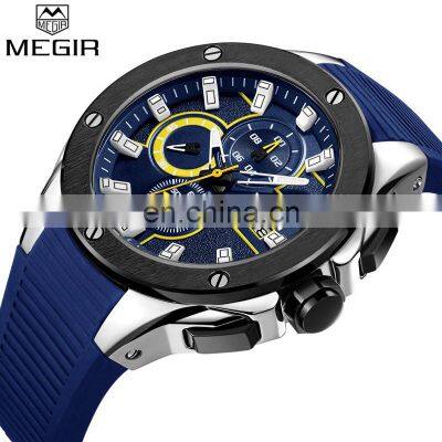 MEGIR 2053G Sport style man quartz watches customized logo silicone water resistant fashion men wristwatch chronograph