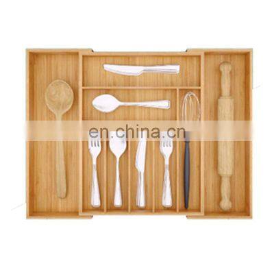 Natural Bamboo Kitchen Drawer Organizer Cutlery Tray Wood Flatware Silverware Tableware Organizer