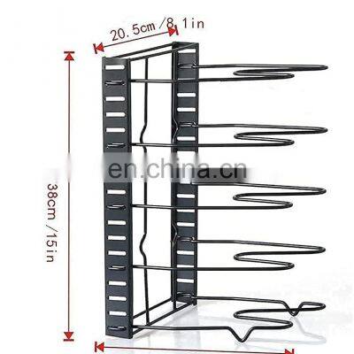 Pot Pan Rack Organizer Adjustable 5 Tier Pans Lid Organizer Rack Holder Heavy Duty Black Pot Lid Holders for Cookware photo-2