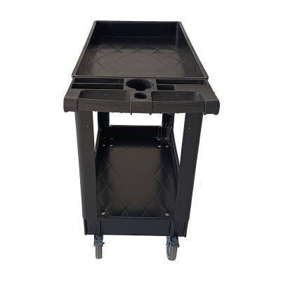 Practical Service Vehicle, 2 Shelves, 550 Pound Heavy-duty Plastic Rolling Utility Vehicle With 360 ° Rotating Wheels, Medium Lip Frame, Ergonomic Storage Handle, Suitable for Warehouse, Garage, Cleaning Office photo-2