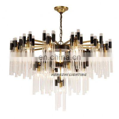 High Quality Brass Chandelier Modern Black and Gold Pendant Light with Glass Tube Warm White E14 E12 Base Type for Living Room