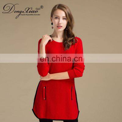 China Women's Red Long-Sleeved Slim Fit Sweater Knitted Casual Style Crew Neck Solid Pattern Winter Season photo-4