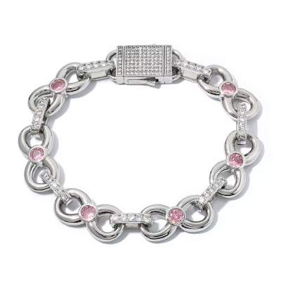 Women's Hip Hop Diamond Bracelet Gold Plated Pink Zircon Infinity Link Chain Elastic Clasp Chain Bracelet Jewelry for Gift photo-5