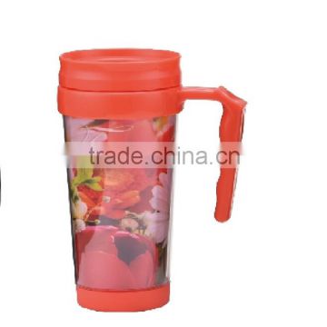 Plastic double wall mug with handle and insert paper                        
                                                Quality Choice