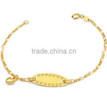 Gold Plated Stainless Steel Figaro 1-3 Id Bracelet With Heart Charm, Gold Figaro Chain Bracelet With Heart Charm