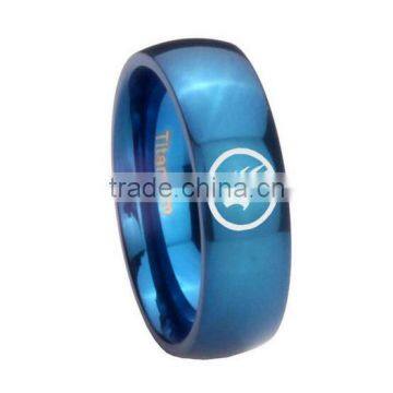 Blue IP Titanium Mass Effect Dome Engraved Ring 6MM, 8MM