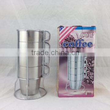 Double wall stainless steel coffee mug 4pcs set with Stand