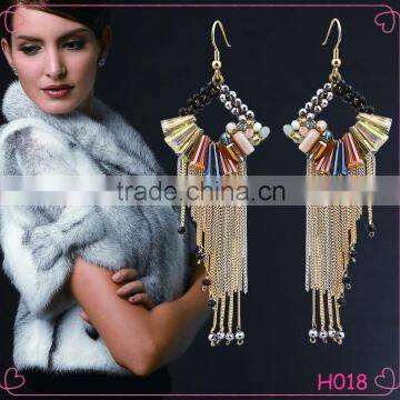 2015 fashion handmade crystal beaded tassel earrings for beautiful women wholesale