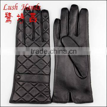 black checked smart phone goat skin gloves for women with leather watch strap